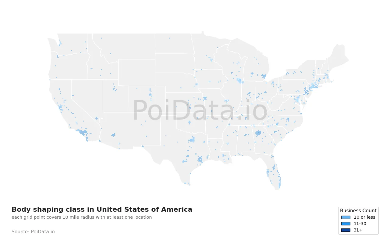 Body shaping class density map for United States