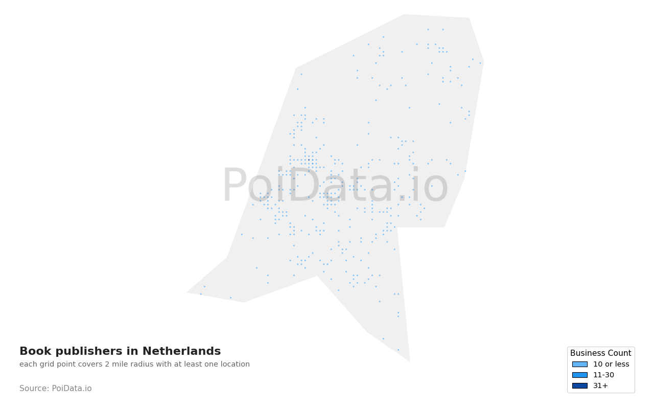 Book publisher density map for Netherlands