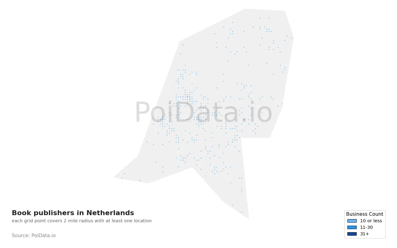 Book publisher density map for Netherlands