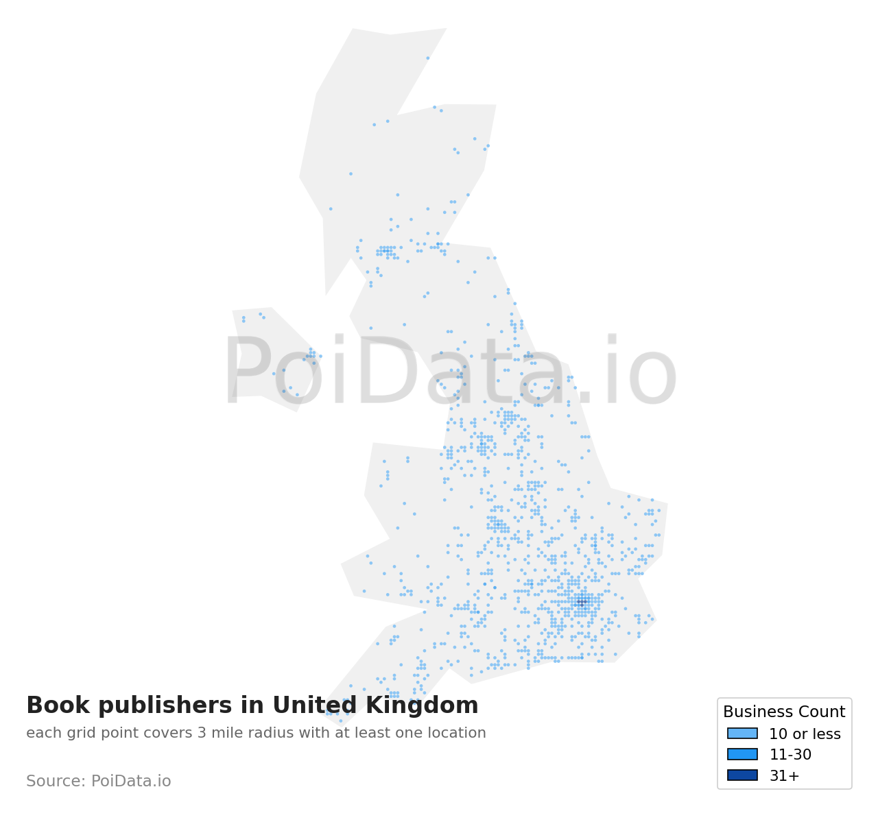 Book publisher density map for United Kingdom