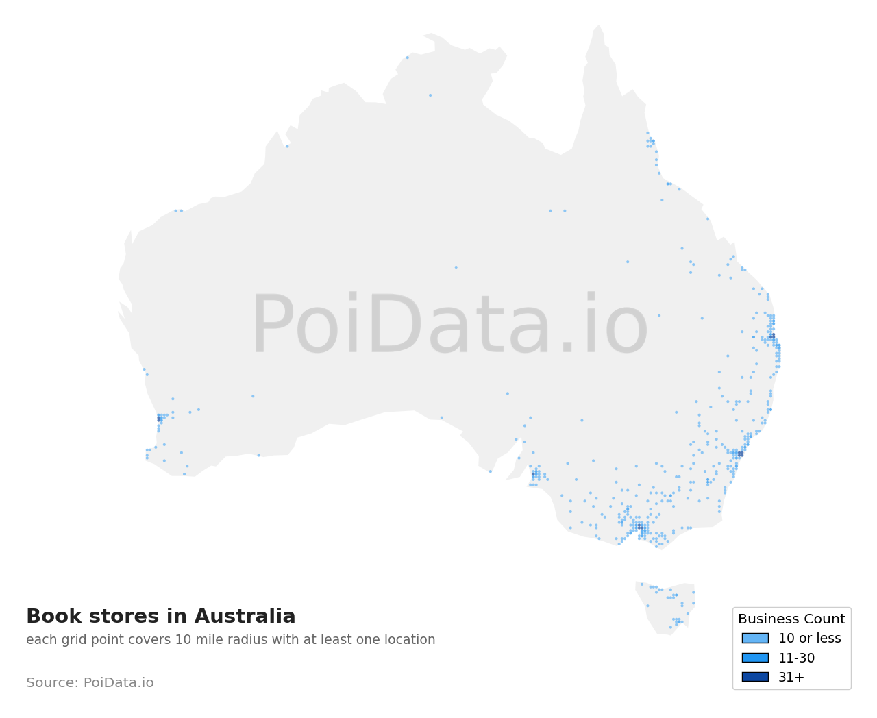 Book store density map for South Australia, Australia