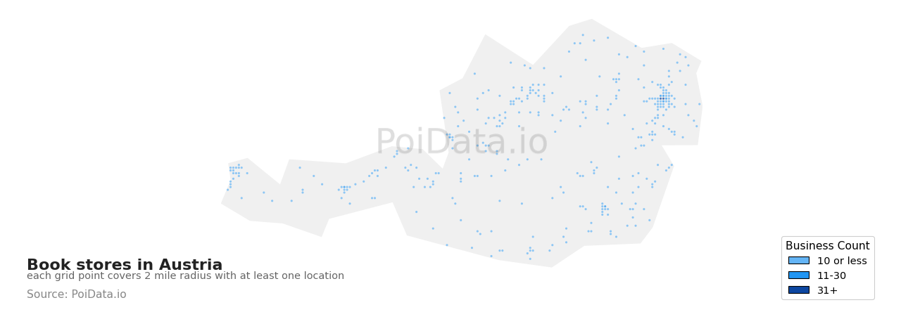 Book store density map for Austria