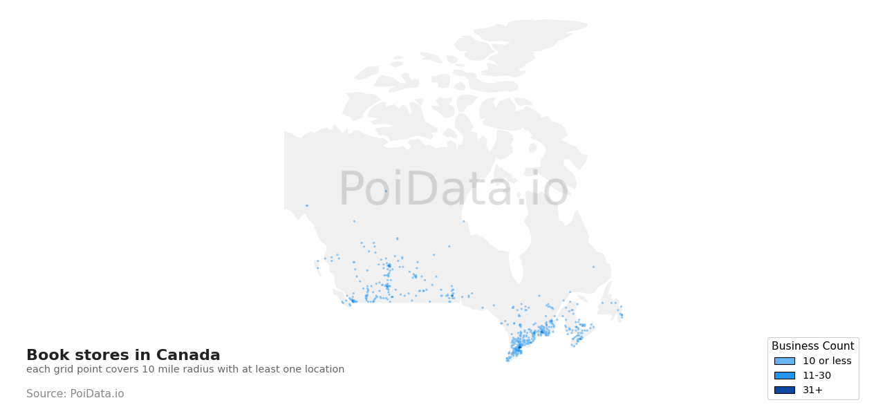 Book store density map for Canada