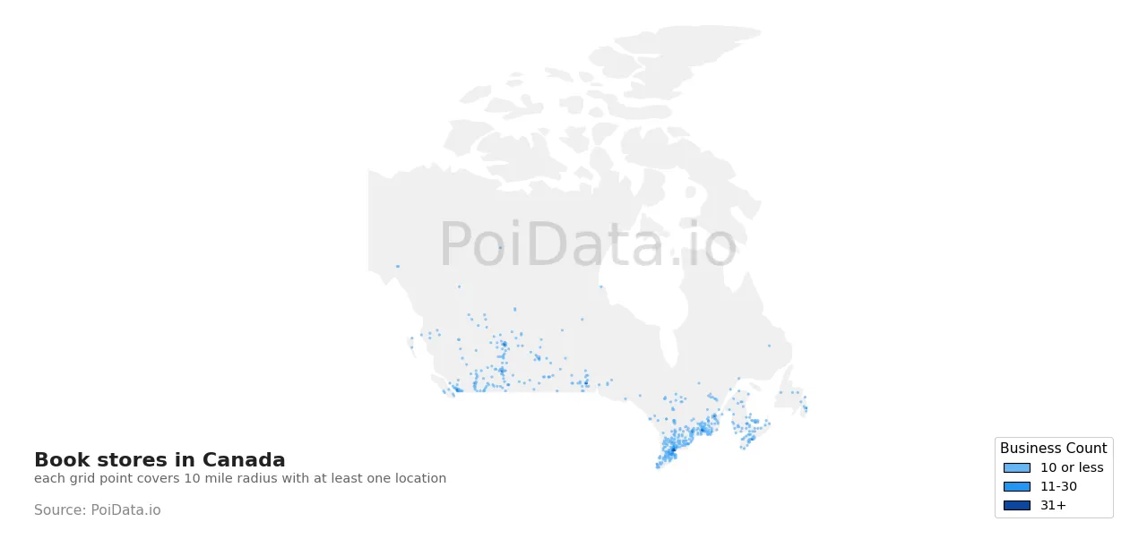 Book store density map for Canada