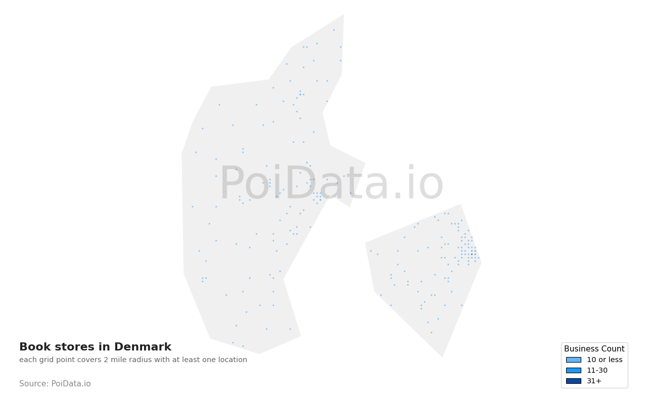 Book store density map for Denmark
