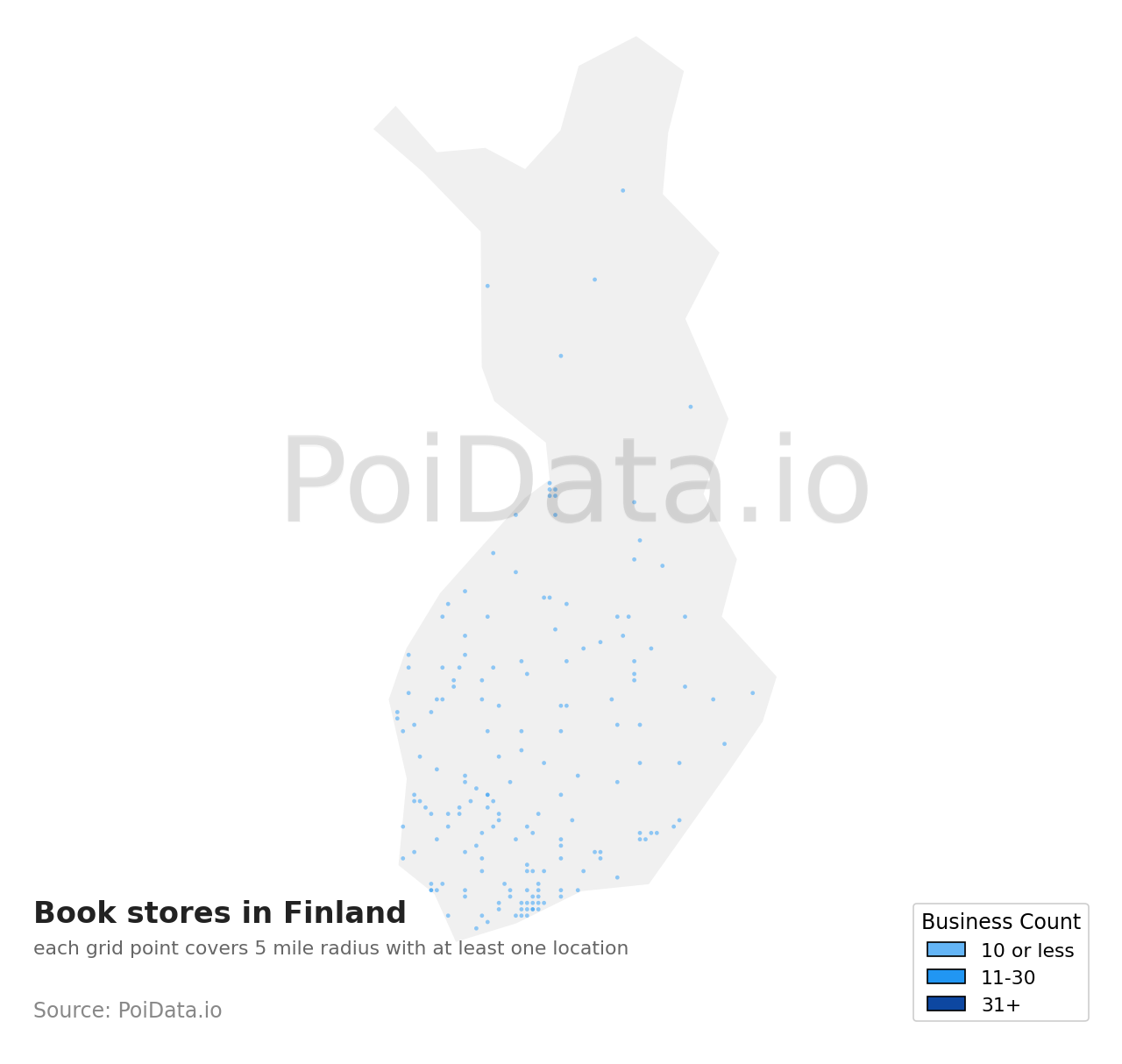 Book store density map for Finland