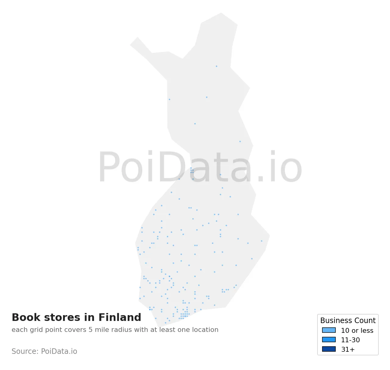 Book store density map for Finland