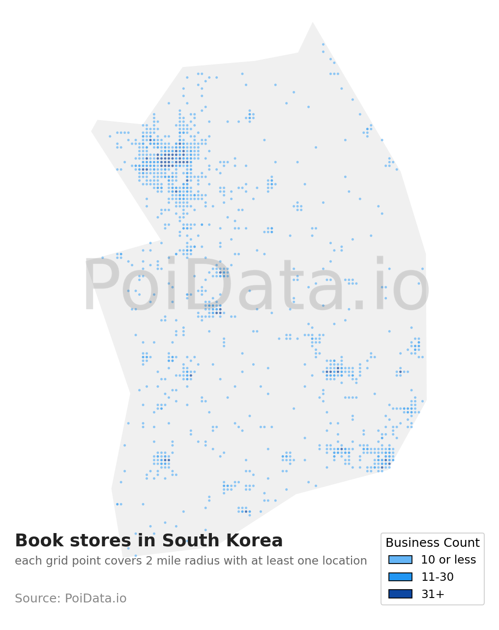 Book store density map for South Korea