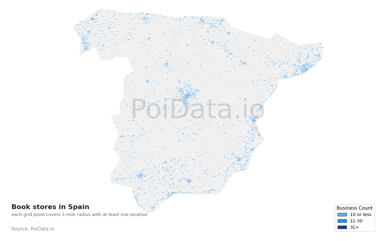 Book store density map for Spain