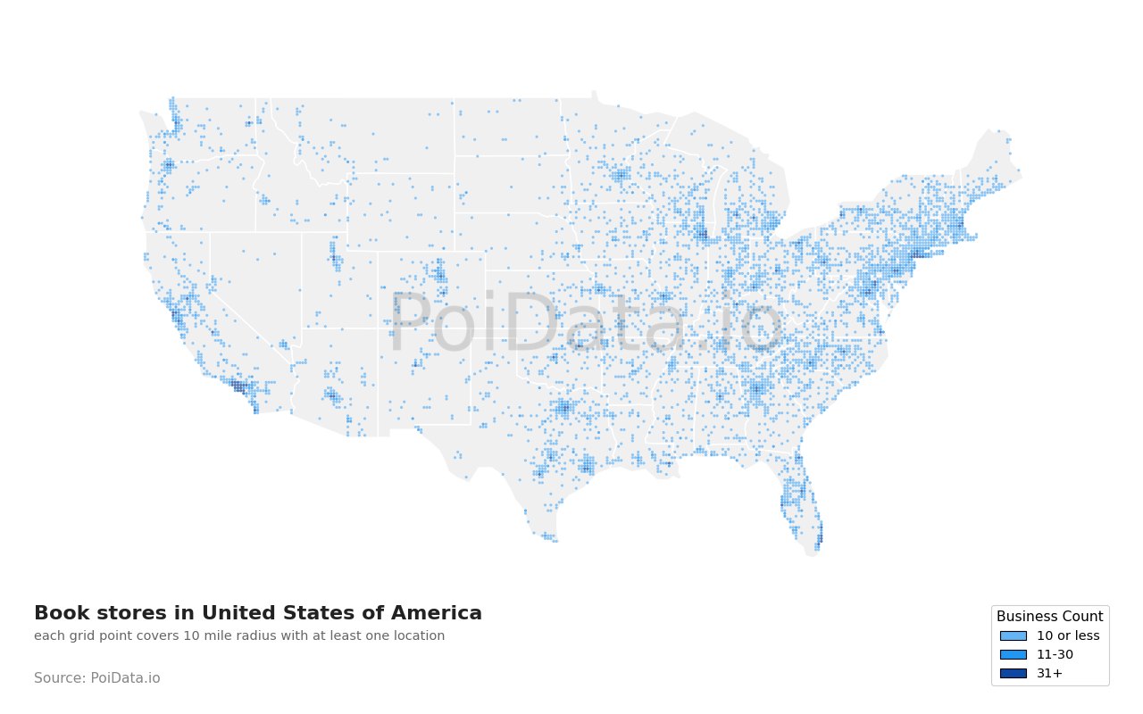 Book store density map for United States