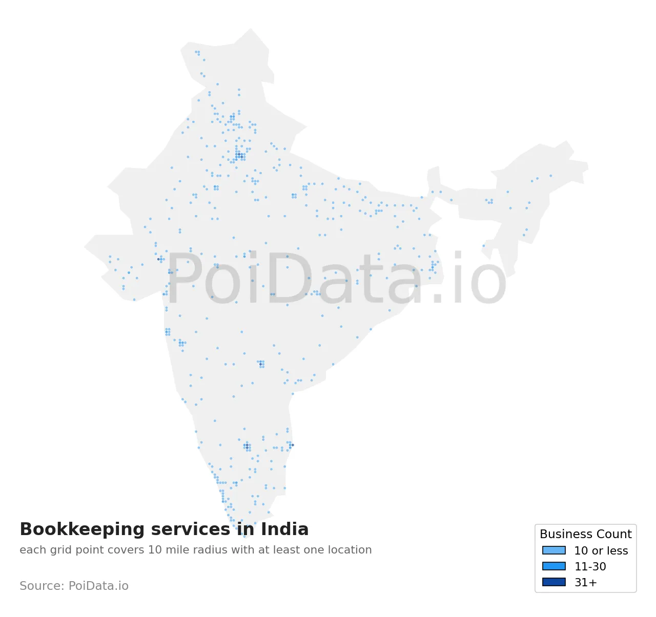 Bookkeeping service density map for India