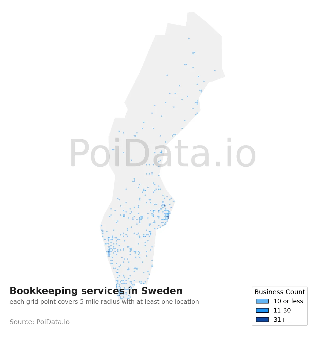 Bookkeeping service density map for Sweden