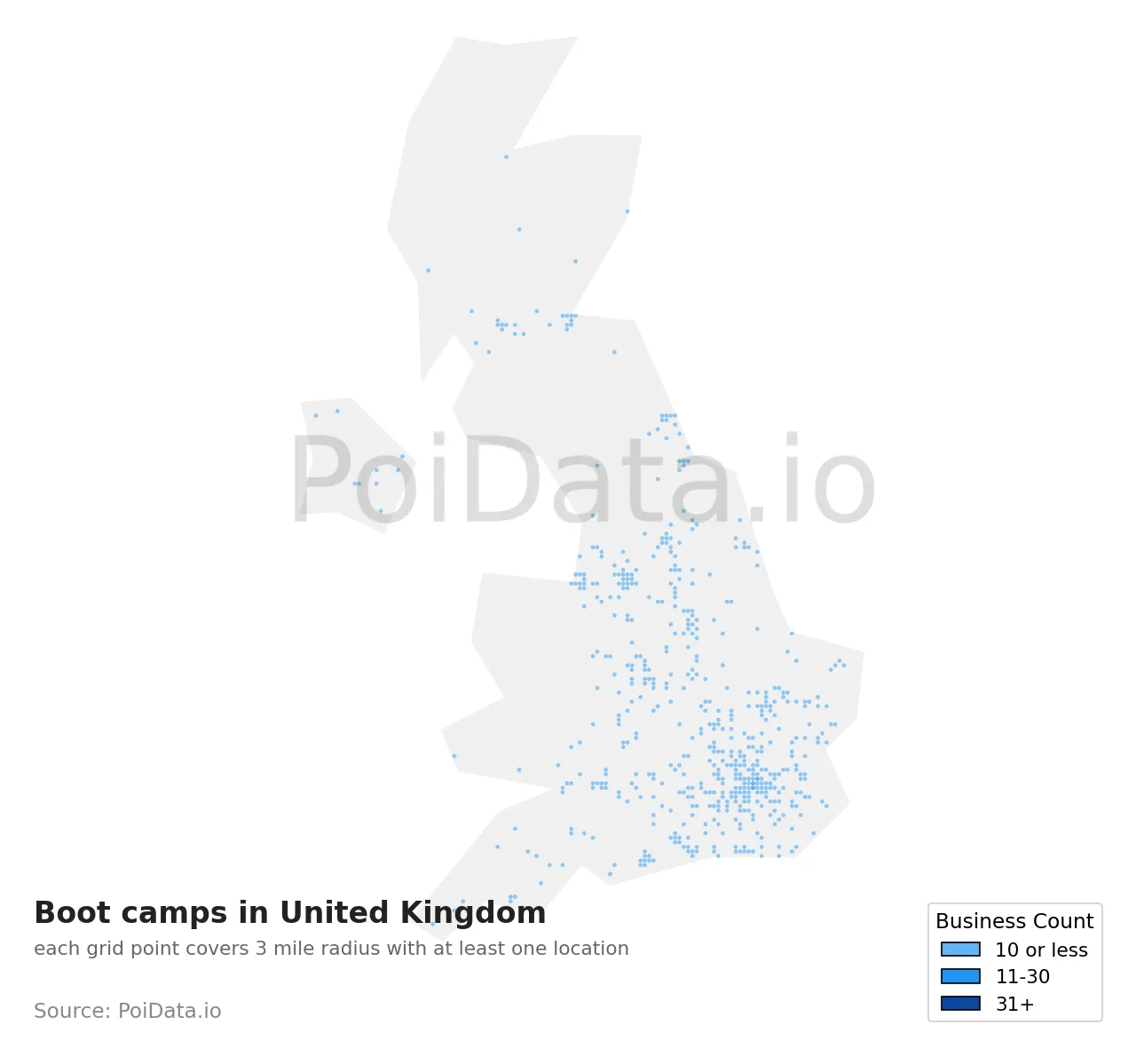 Boot camp density map for United Kingdom