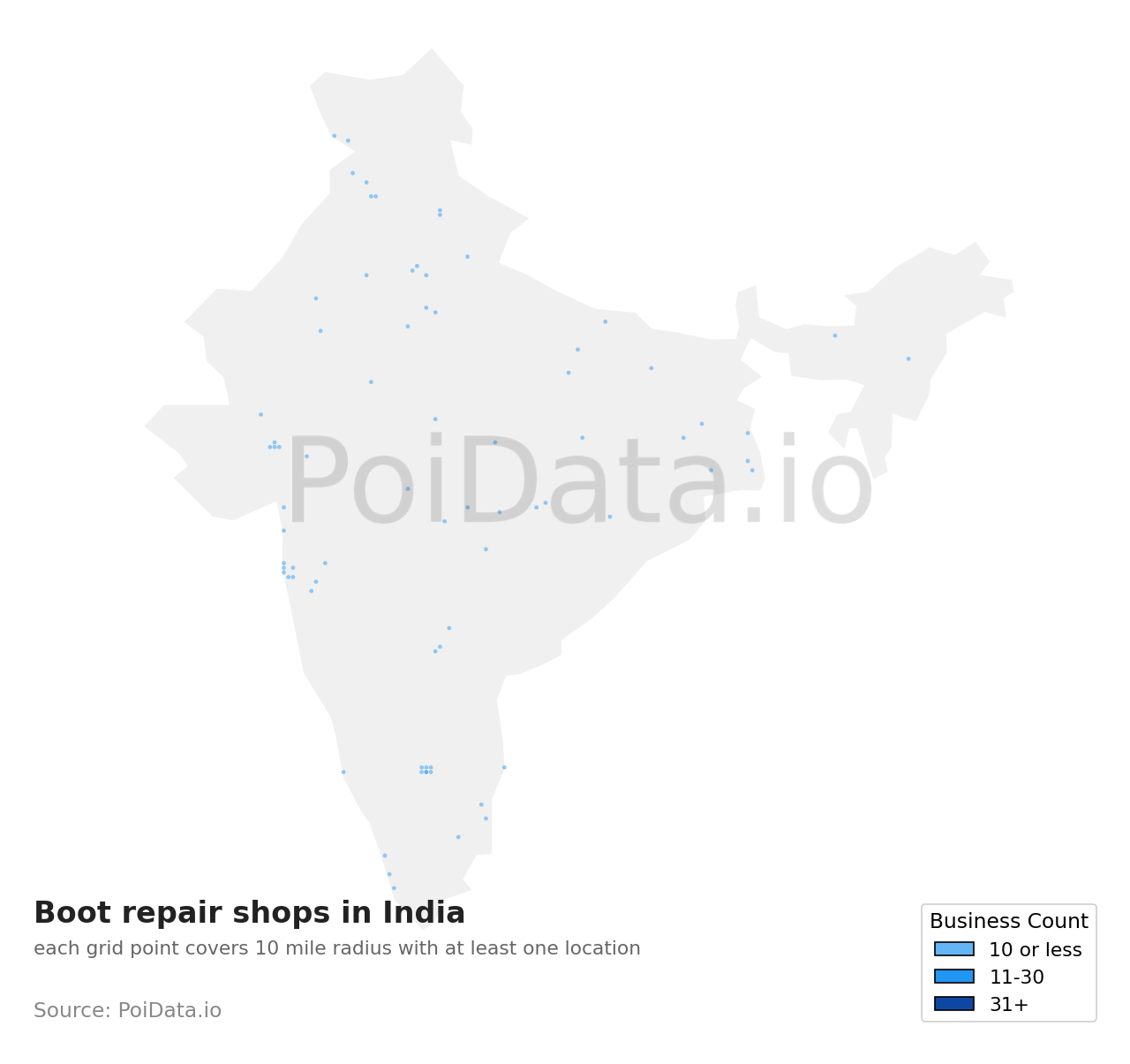 Boot repair shop density map for India