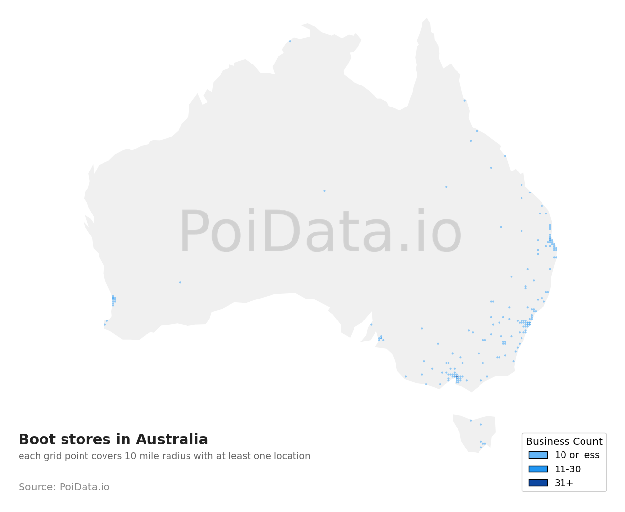 Boot store density map for Australia