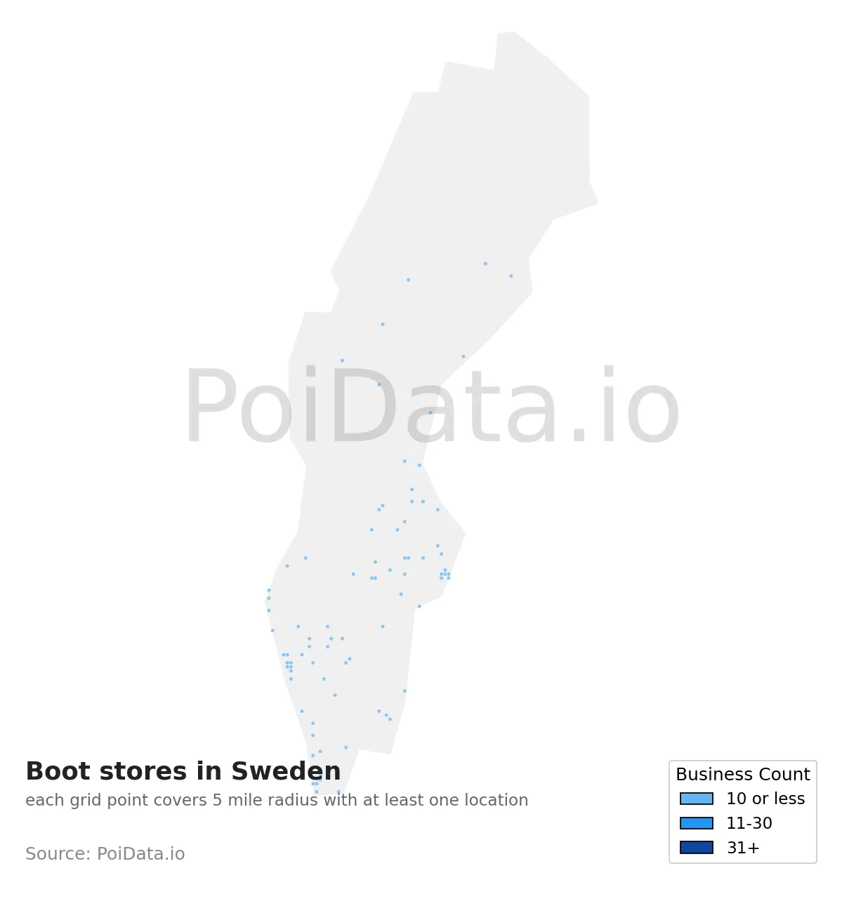 Boot store density map for Sweden
