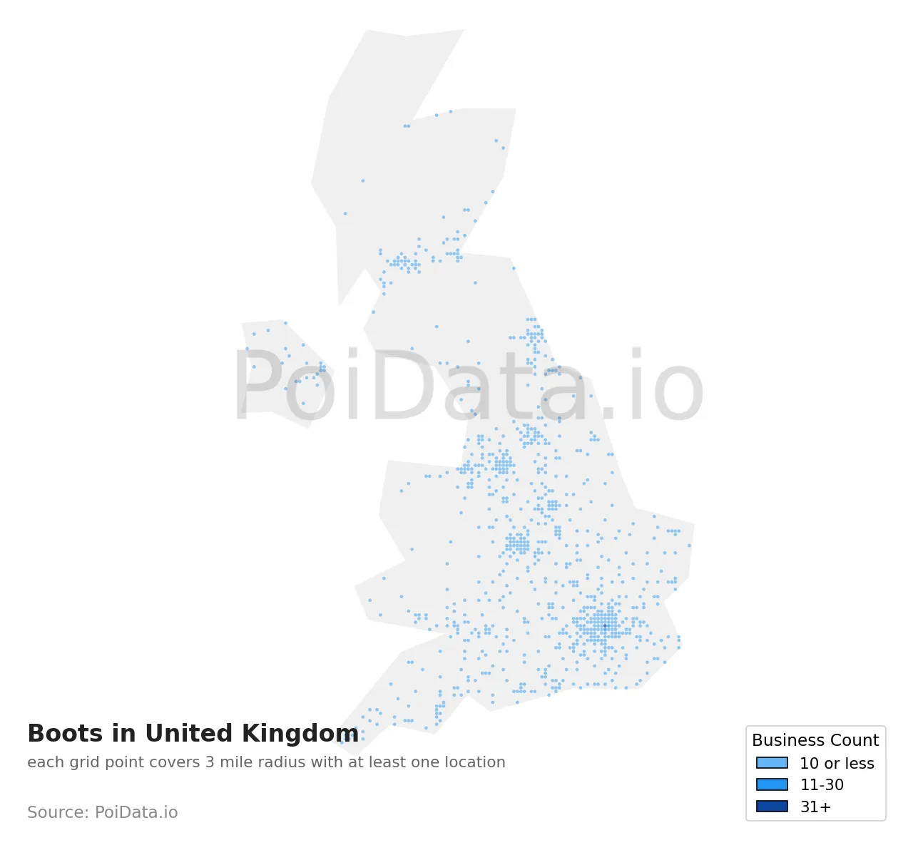 Boots density map for United Kingdom