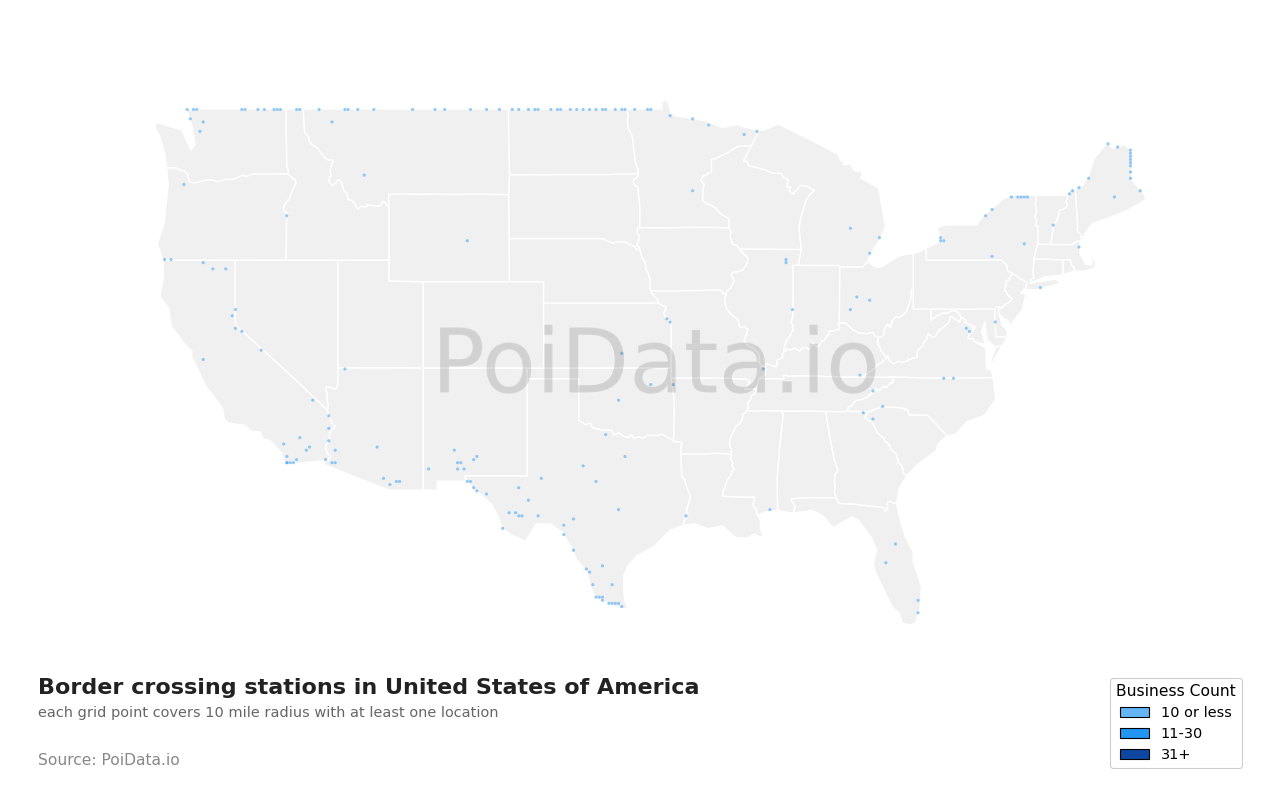 Border crossing station density map for Michigan, United States