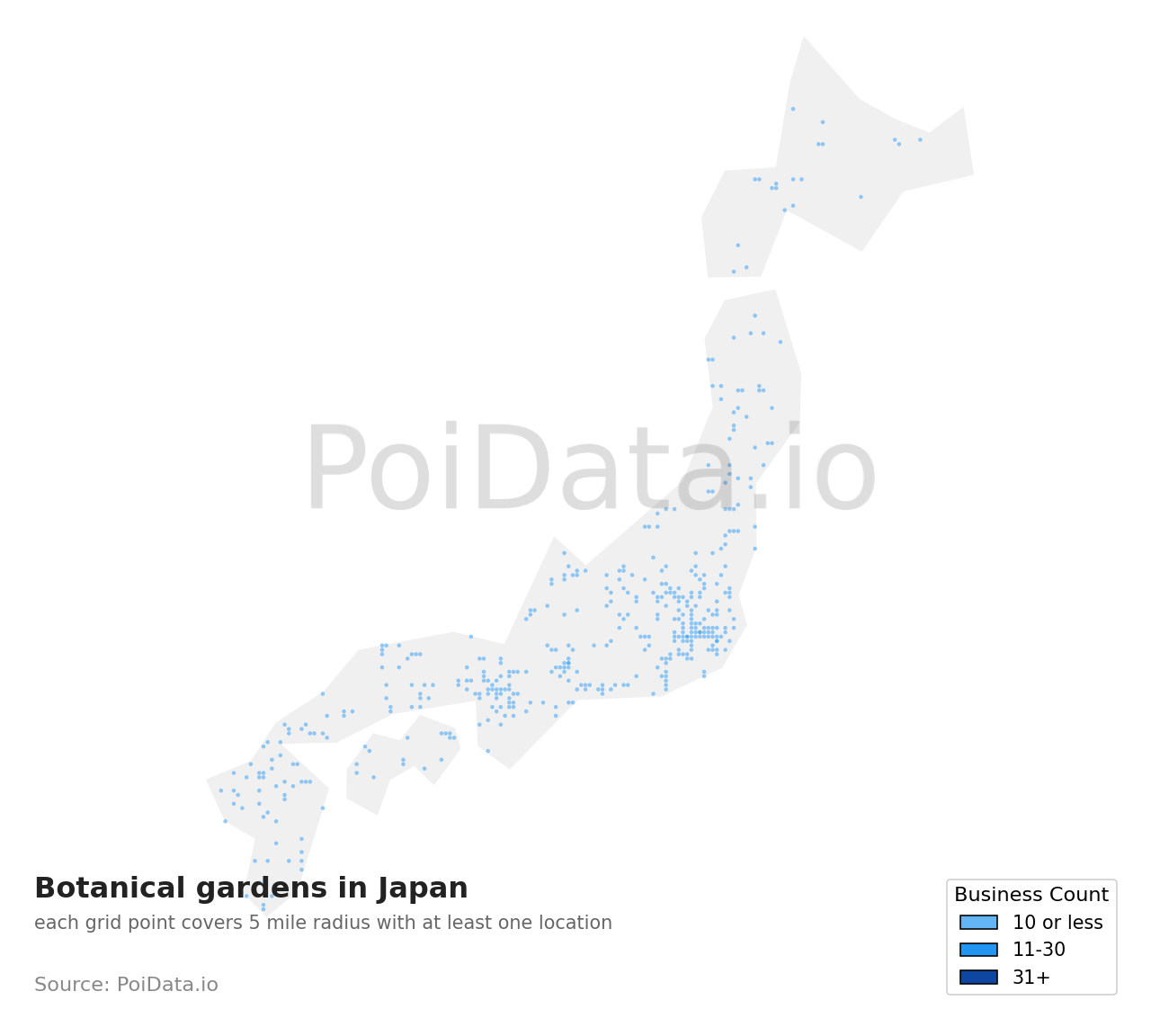 Botanical garden density map for Aichi, Japan