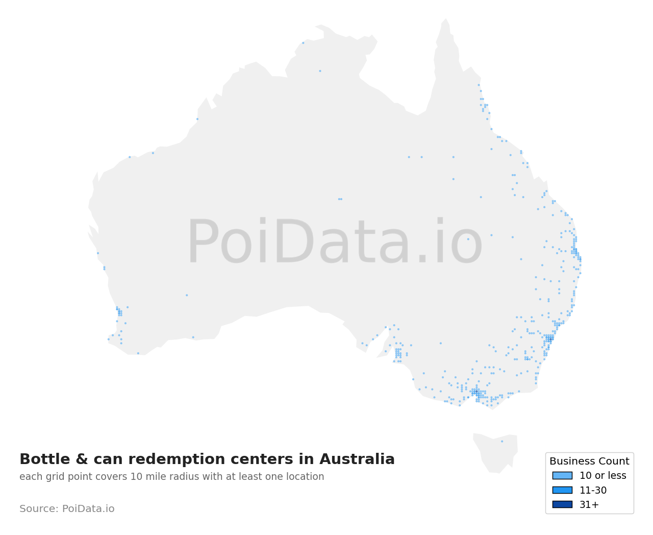 Bottle & can redemption center density map for Australia
