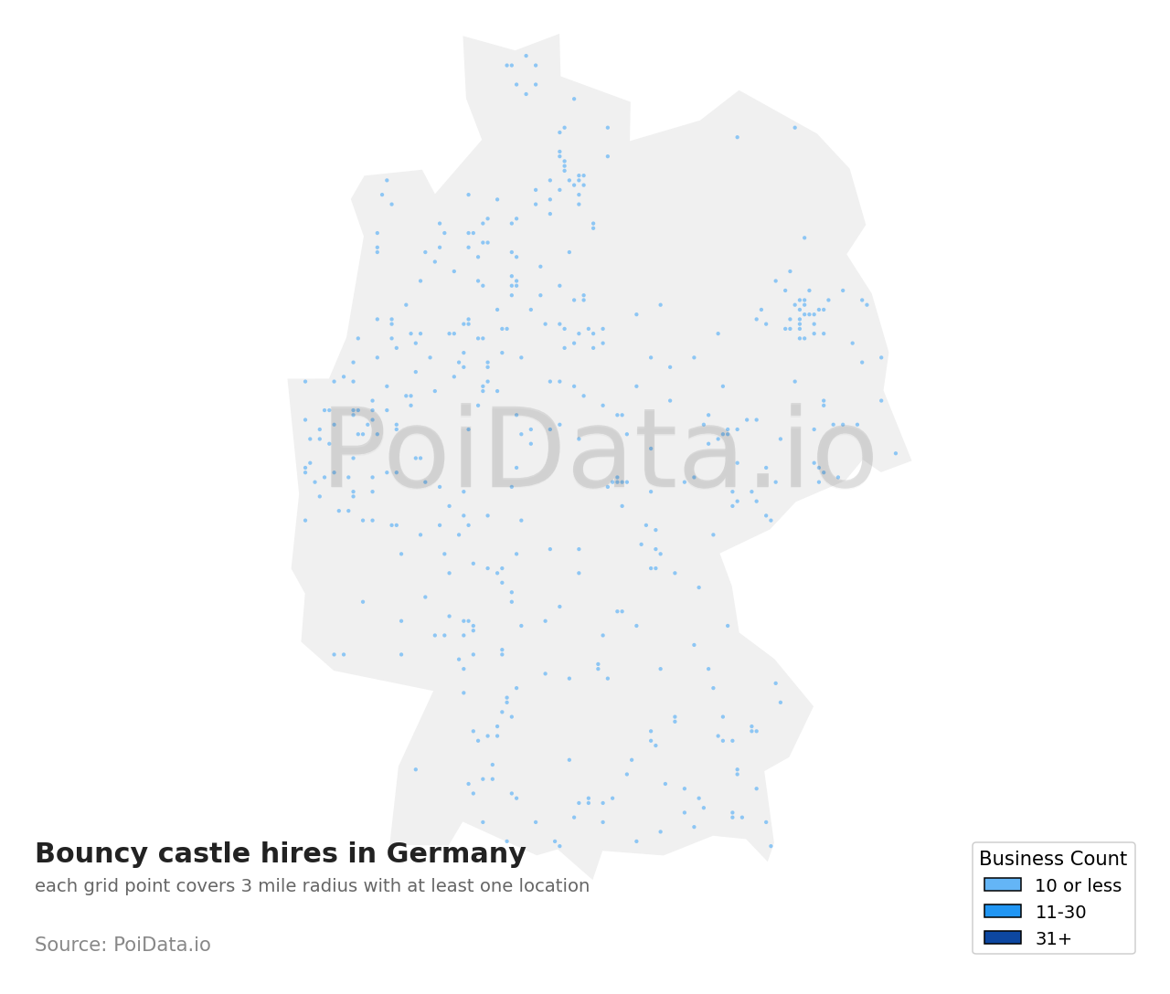 Bouncy castle hire density map for Germany
