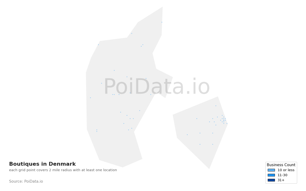 Boutique density map for Denmark