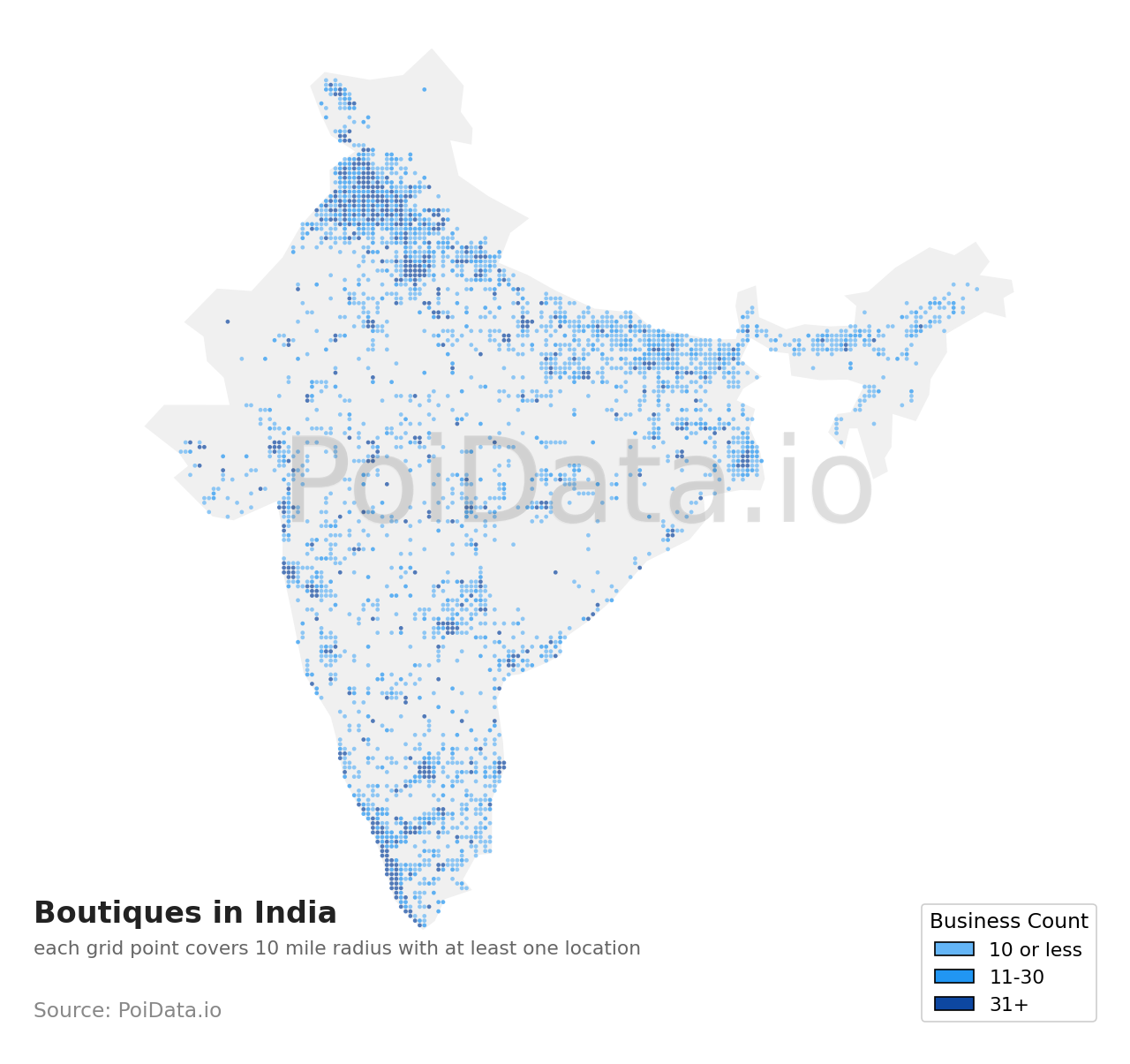Boutique density map for India