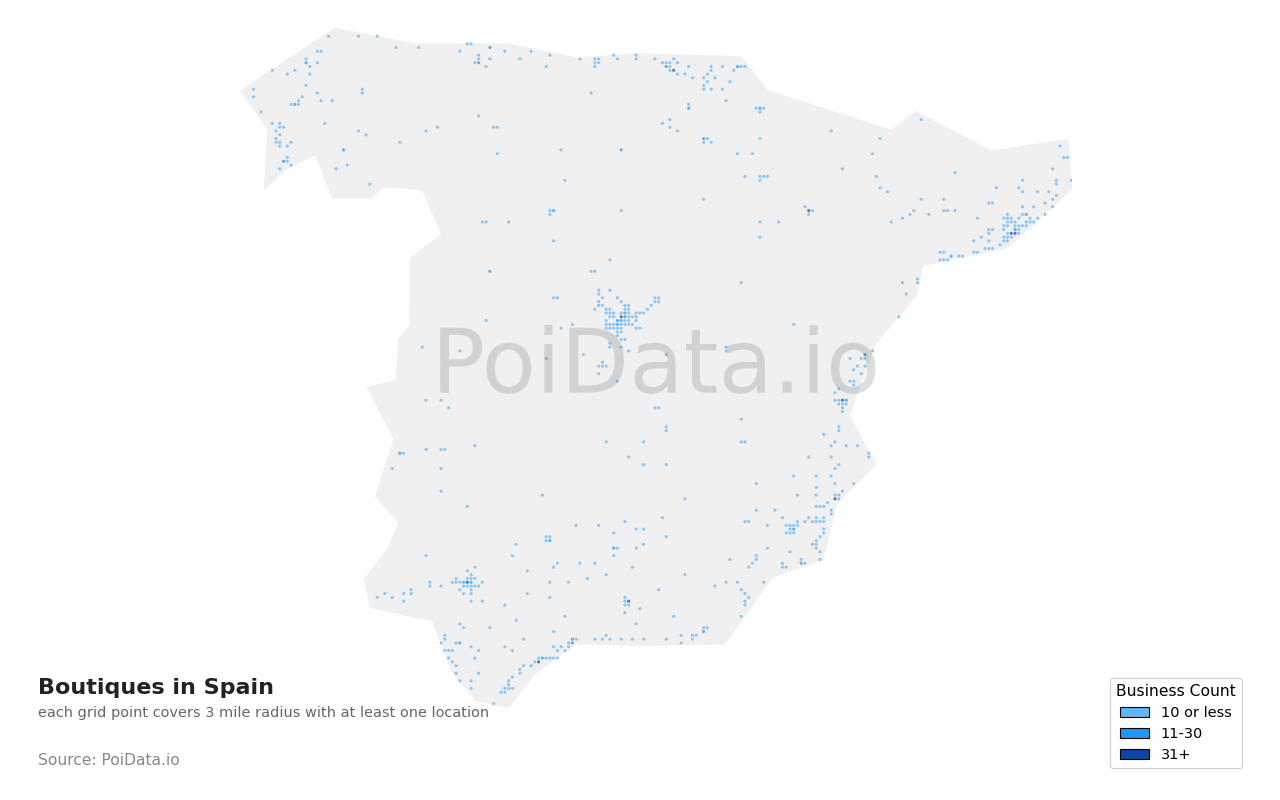 Boutique density map for Spain