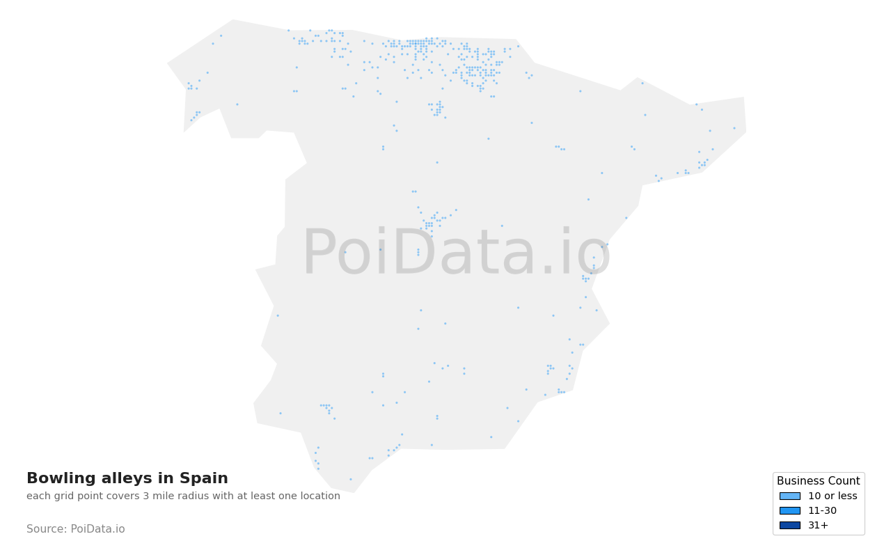 Bowling alley density map for Spain