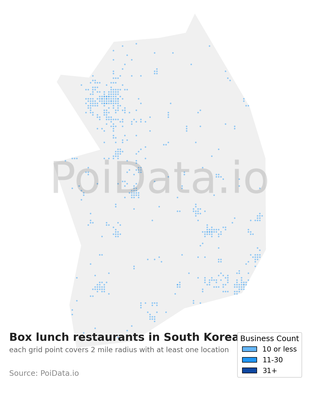 Box lunch restaurant density map for South Korea