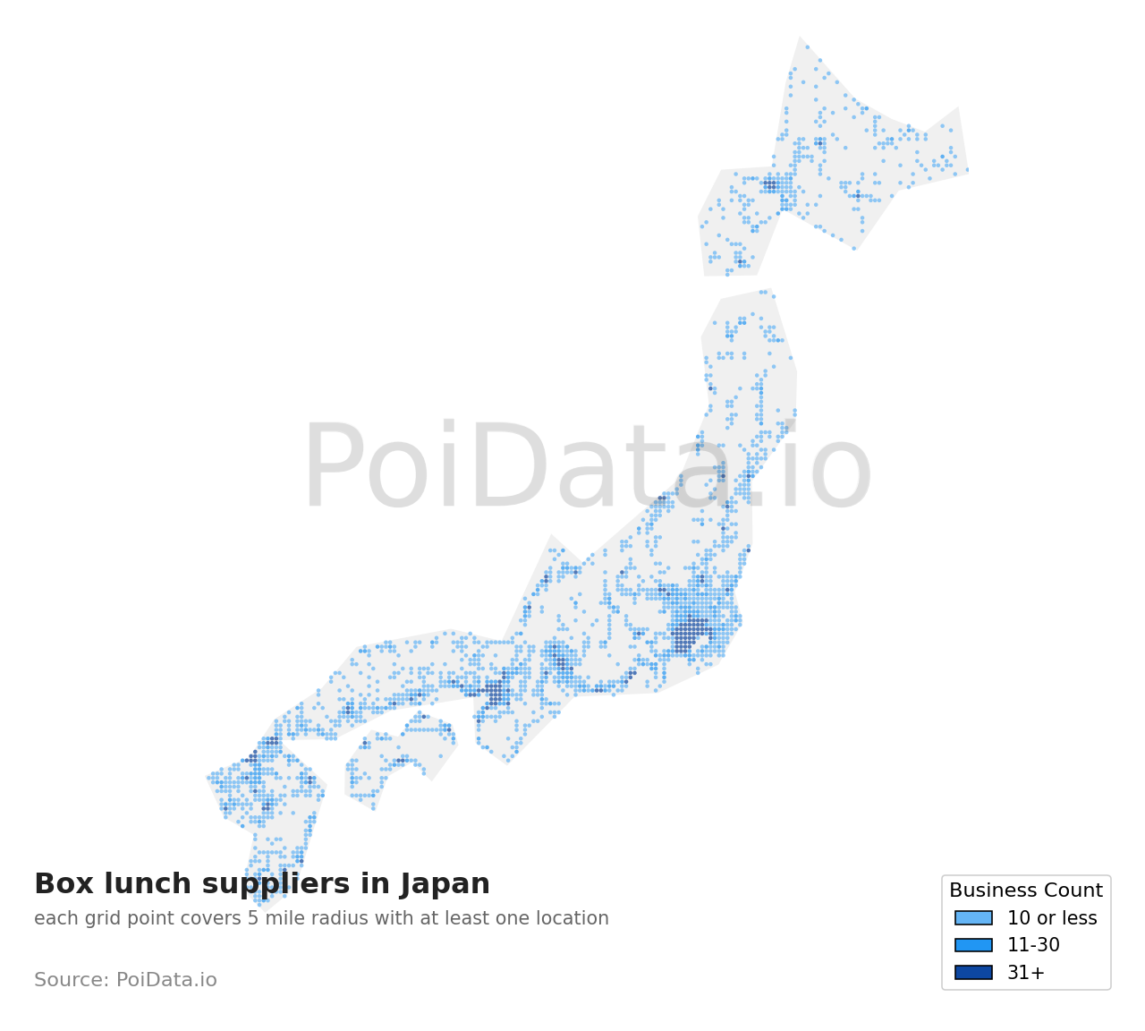 Box lunch supplier density map for Japan