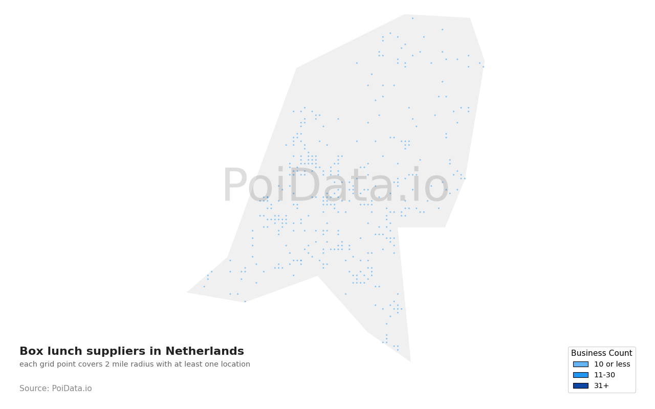 Box lunch supplier density map for Netherlands