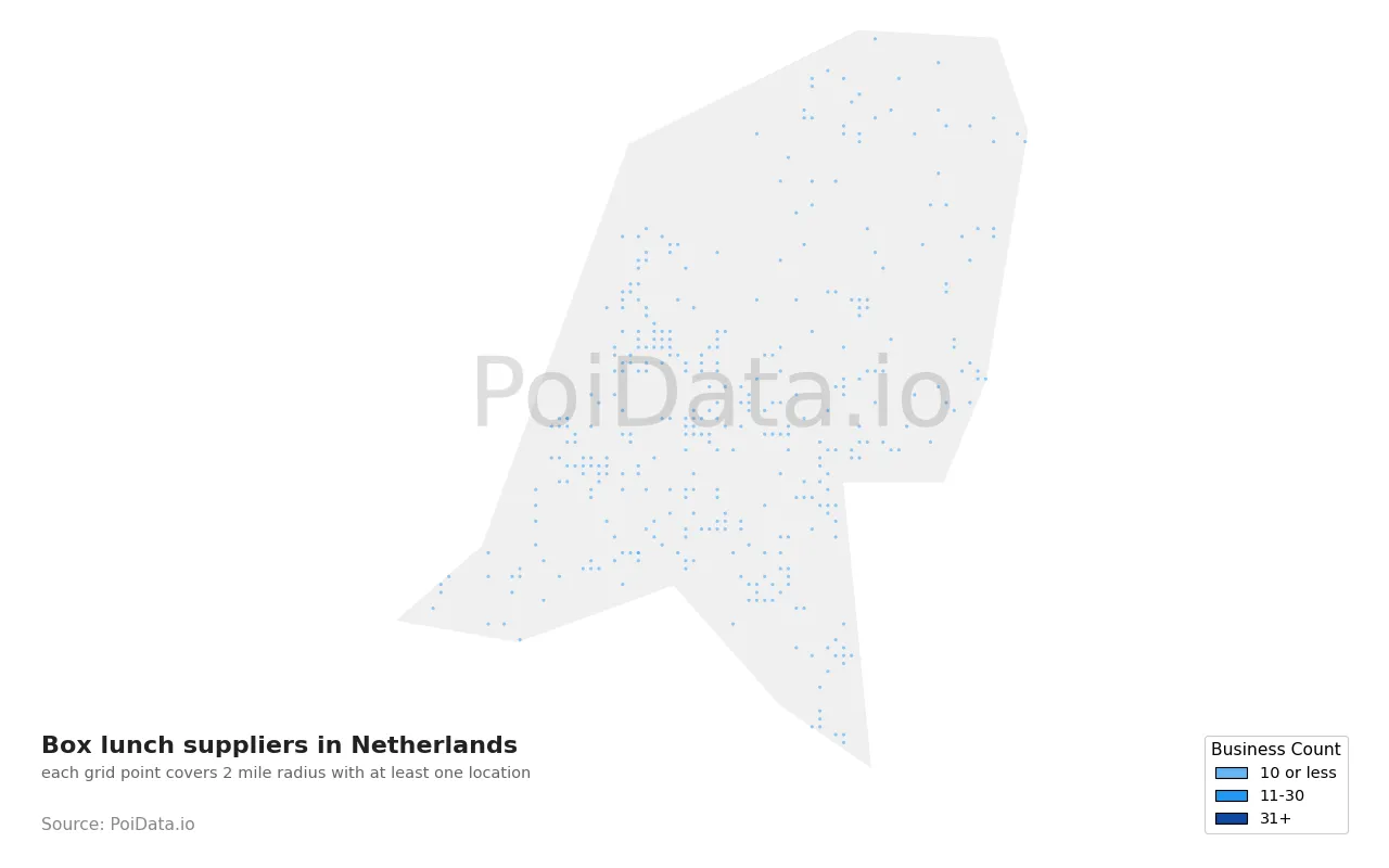 Box lunch supplier density map for Netherlands