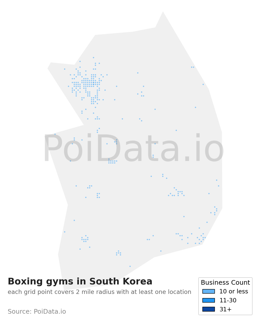 Boxing gym density map for South Korea