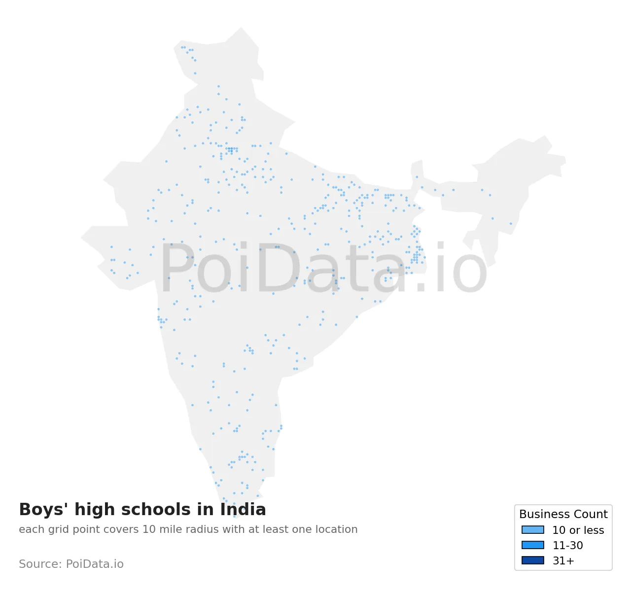 Boys' high school density map for India