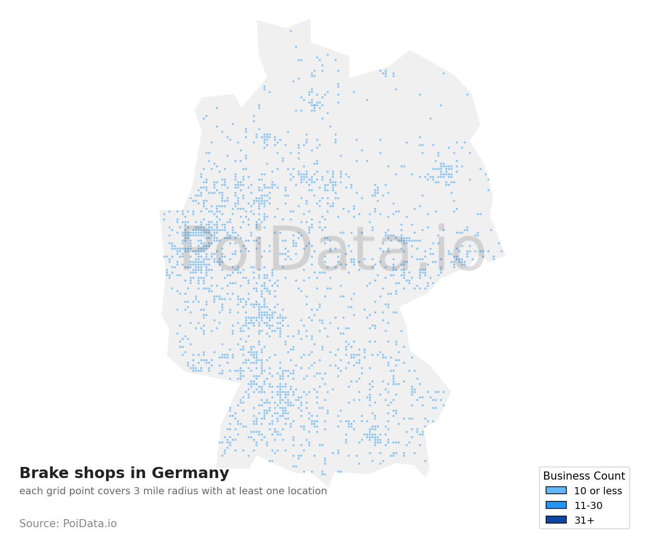 Brake shop density map for Germany