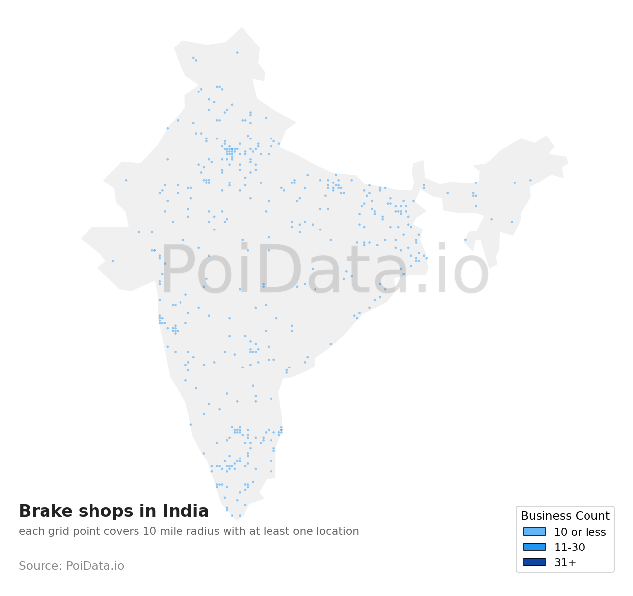 Brake shop density map for India