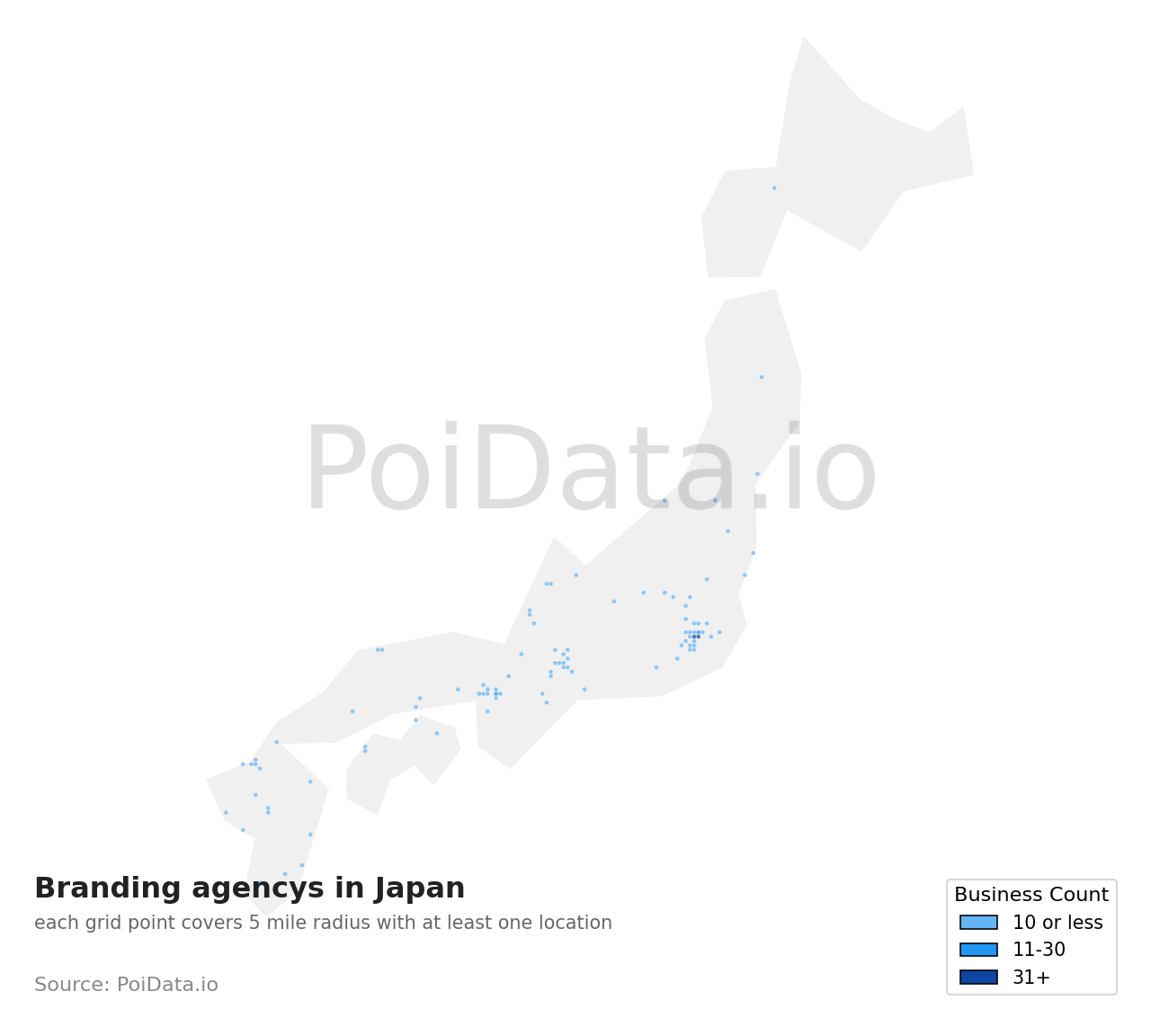 Branding agency density map for Japan