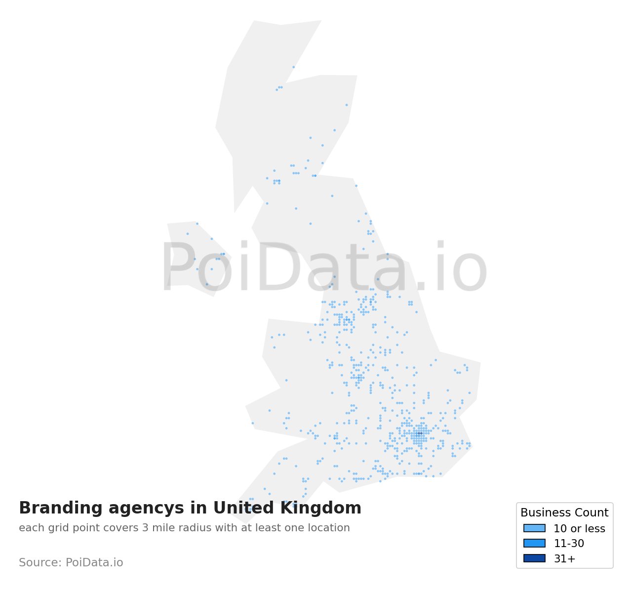 Branding agency density map for United Kingdom
