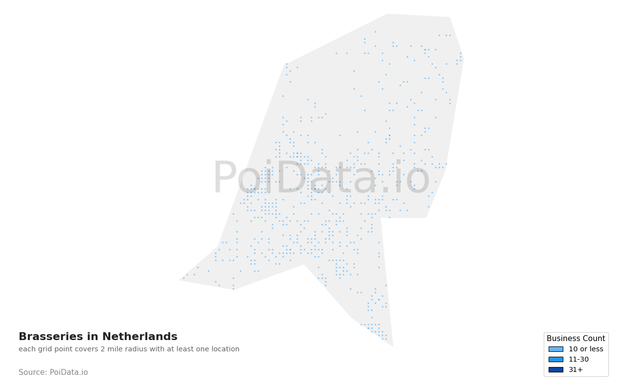 Brasserie density map for Netherlands