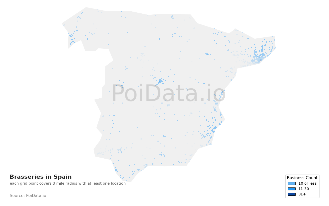 Brasserie density map for Spain