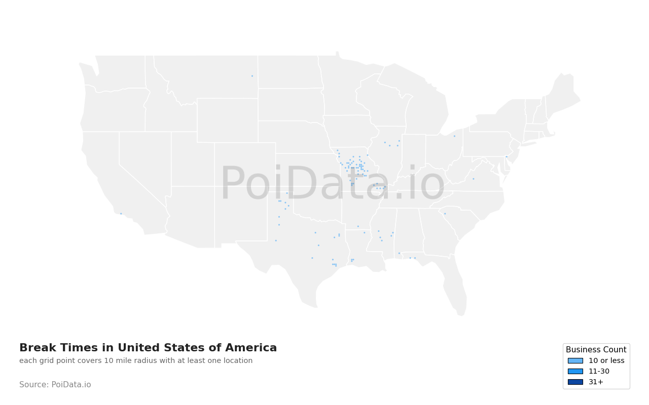 Break Time density map for United States