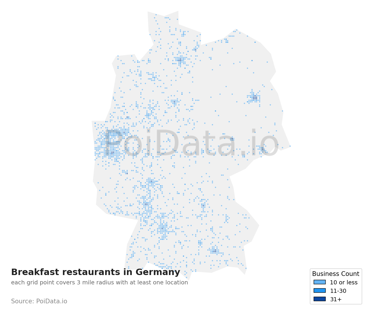 Breakfast restaurant density map for Germany