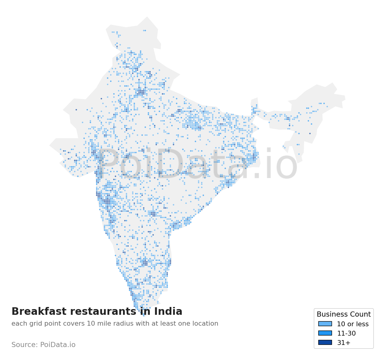 Breakfast restaurant density map for India