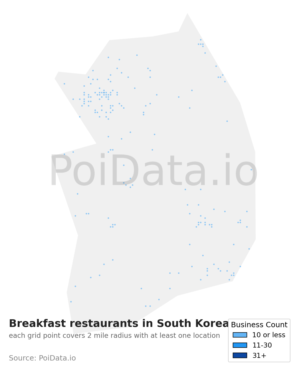Breakfast restaurant density map for South Korea