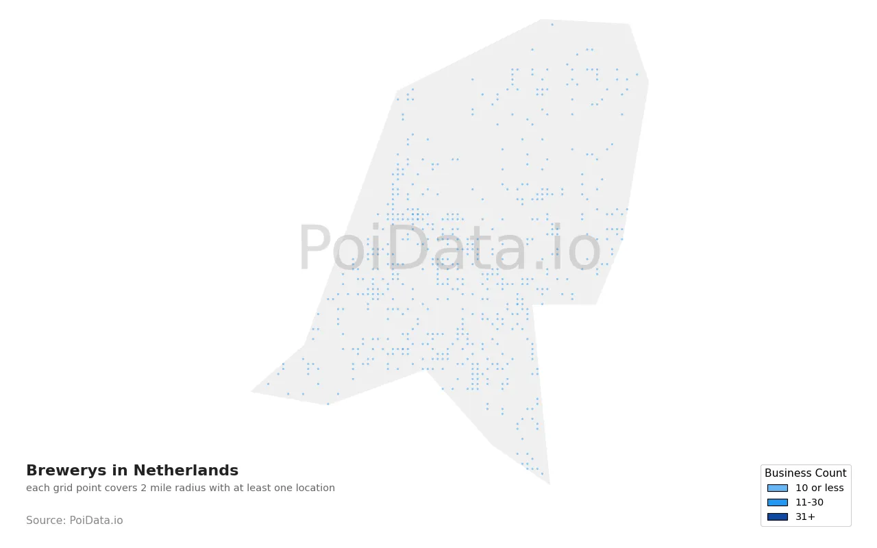 Brewery density map for Netherlands