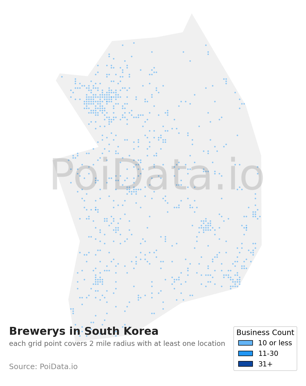 Brewery density map for South Korea