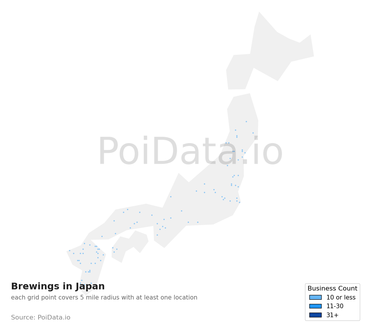 Brewing density map for Kagoshima, Japan