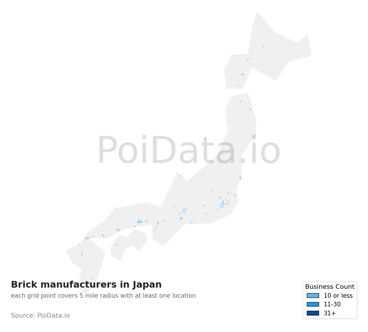 Brick manufacturer density map for Japan