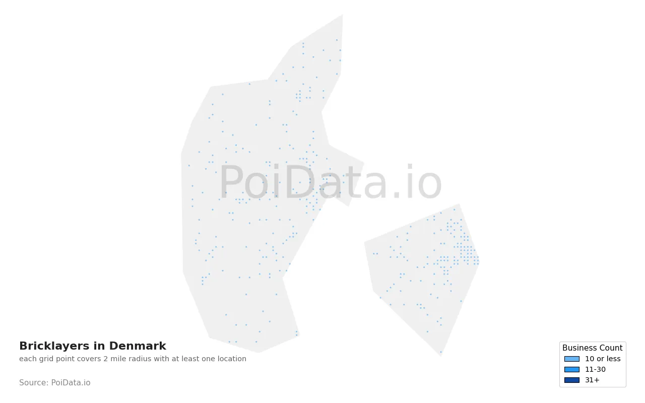 Bricklayer density map for Denmark